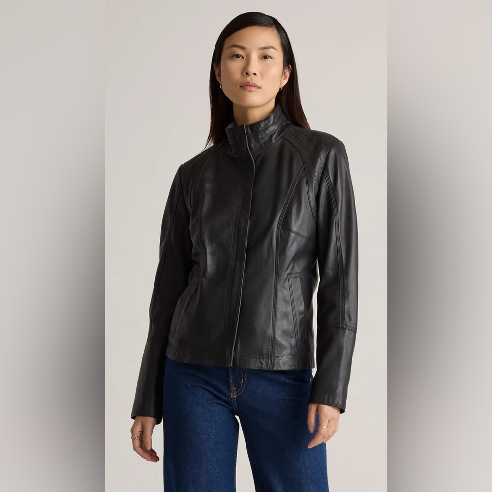 Quince 100% leather standard collar jacket, size small